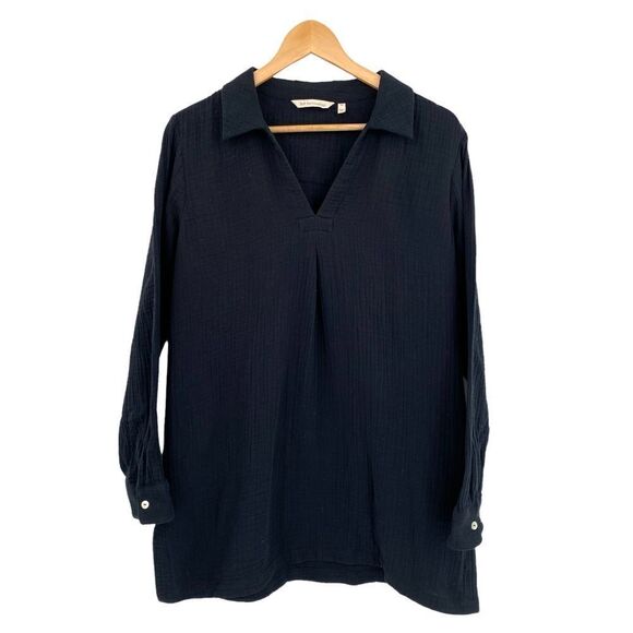 Soft Surroundings key Biscayne black gauzy collared tunic size medium - Picture 2 of 7